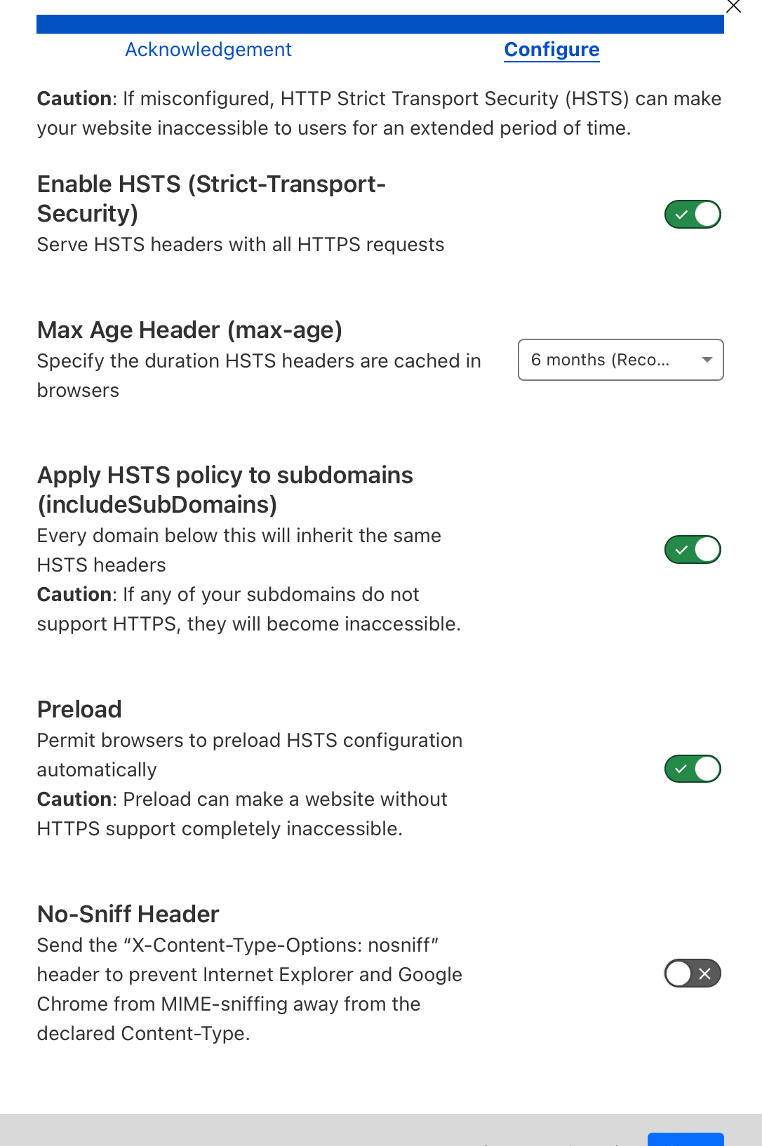 NextCloud HSTS Setup Screenshot